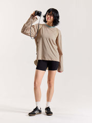 Peach & Sage Striped Loose Fit Cropped T-Shirt